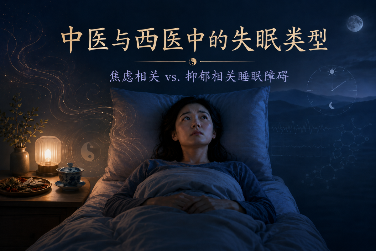 一位焦虑相关失眠患者夜间难以入睡,呈现过度唤醒与神不安的整合精神医学典型表现。
